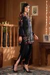 Taroob_Black Silk Embroidery Split V-neck Mor Mahal Kurta And Pant Set _Online_at_Aza_Fashions