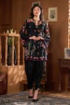 Buy_Taroob_Black Silk Embroidery Split V-neck Mor Mahal Kurta And Pant Set 