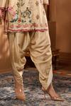 Taroob_Beige Silk Embroidery Split V-neck Mor Mahal Kurta And Pant Set _Online_at_Aza_Fashions