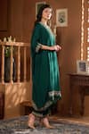 Taroob_Emerald Green Silk Organza Embroidery V-neck Hand Embellished Kurta And Pant Set _Online_at_Aza_Fashions