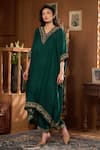 Buy_Taroob_Emerald Green Silk Organza Embroidery V-neck Hand Embellished Kurta And Pant Set _Online_at_Aza_Fashions