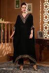 Taroob_Black Silk Organza Embroidery V-neck Hand Embellished Kurta And Pant Set _Online_at_Aza_Fashions
