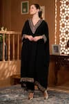 Buy_Taroob_Black Silk Organza Embroidery V-neck Hand Embellished Kurta And Pant Set _Online_at_Aza_Fashions
