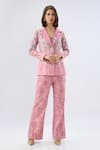 Buy_Raw & Rustic By Niti Bothra_Pink Linen, Cotton Sweetheart Neck Floral Print Blazer Set _at_Aza_Fashions
