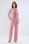 Raw & Rustic By Niti Bothra_Pink Linen, Cotton Sweetheart Neck Floral Print Blazer Set _Online_at_Aza_Fashions