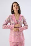 Raw & Rustic By Niti Bothra_Pink Linen, Cotton Sweetheart Neck Floral Print Blazer Set _at_Aza_Fashions