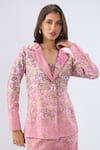 Buy_Raw & Rustic By Niti Bothra_Pink Linen, Cotton Sweetheart Neck Floral Print Blazer Set 