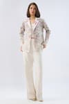 Buy_Raw & Rustic By Niti Bothra_Ivory Linen, Cotton Bandeau Neck Floral Print Blazer Set _at_Aza_Fashions