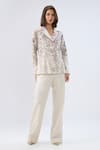 Raw & Rustic By Niti Bothra_Ivory Linen, Cotton Bandeau Neck Floral Print Blazer Set _Online_at_Aza_Fashions