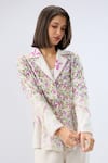 Buy_Raw & Rustic By Niti Bothra_Ivory Linen, Cotton Bandeau Neck Floral Print Blazer Set _Online_at_Aza_Fashions