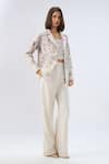 Shop_Raw & Rustic By Niti Bothra_Ivory Linen, Cotton Bandeau Neck Floral Print Blazer Set _Online_at_Aza_Fashions