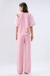 Shop_Raw & Rustic By Niti Bothra_Pink Linen, Cotton Piping Split V-neck Striped Floral Print Top And Pant Set _at_Aza_Fashions
