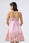 Shop_Raw & Rustic By Niti Bothra_Pink Linen, Cotton Embroidery Square Neck Pintuck Floral Print Dress _at_Aza_Fashions