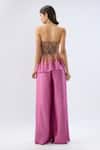 Shop_Raw & Rustic By Niti Bothra_Pink Organza, Tencel, Silk Beads, Floral Print Peplum Top And Flared Pant Set _at_Aza_Fashions
