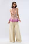 Raw & Rustic By Niti Bothra_Multi Color Organza, Silk, Tencel Beads Ivory Floral Print Peplum Top And Pant Set _Online_at_Aza_Fashions