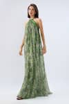 Buy_Raw & Rustic By Niti Bothra_Green Organza Beads, Embroidery Halter Neck Dark Printed Dress _Online_at_Aza_Fashions