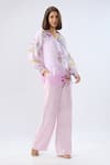 Buy_Raw & Rustic By Niti Bothra_Pink Tencel V-neck, Collared Periwinkle Floral Print Top With Pant _Online_at_Aza_Fashions