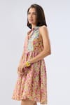 Buy_Raw & Rustic By Niti Bothra_Pink Tencel, Silk Collared Multicolor Sleeveless Floral Print Dress _Online_at_Aza_Fashions