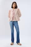 Buy_Raw & Rustic By Niti Bothra_Ivory Linen, Cotton Lace Round Neck Floral Print Peplum Top _Online_at_Aza_Fashions