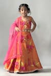 Merge Design_Orange Satin, Organza Applique, Stones, Beads, Fabric Floral Lehenga Set _Online_at_Aza_Fashions