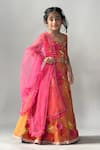 Buy_Merge Design_Orange Satin, Organza Applique, Stones, Beads, Fabric Floral Lehenga Set _Online_at_Aza_Fashions