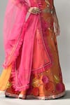 Shop_Merge Design_Orange Satin, Organza Applique, Stones, Beads, Fabric Floral Lehenga Set _Online_at_Aza_Fashions
