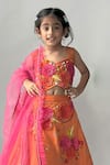 Merge Design_Orange Satin, Organza Applique, Stones, Beads, Fabric Floral Lehenga Set _at_Aza_Fashions