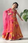 Buy_Merge Design_Orange Satin, Organza Applique, Stones, Beads, Fabric Floral Lehenga Set _at_Aza_Fashions