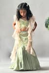 Buy_Merge Design_Mint Satin, Organza Sequins, Embroidery, Pleated Lehenga Ruffled Dupatta Set _at_Aza_Fashions