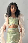Buy_Merge Design_Mint Satin, Organza Sequins, Embroidery, Pleated Lehenga Ruffled Dupatta Set _Online_at_Aza_Fashions