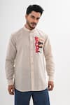 Buy_Kalpana Naik_Beige Linen Embroidery Bear Hand Shirt _Online_at_Aza_Fashions
