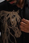 Kalpana Naik Black Cotton Satin Embroidery Golden Stallion Hand Shirt at Aza Fashions Kalpana Naik_Black Cotton Satin Embroidery Golden Stallion Hand Shirt _at_Aza_Fashions