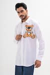 Kalpana Naik_White Linen Embroidery Teddy Buddy Hand Shirt _Online_at_Aza_Fashions