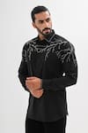 Kalpana Naik_Black Cotton Satin Embroidery, Beads Electric Pulse Hand Shirt _Online_at_Aza_Fashions