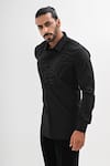 Shop_Kalpana Naik_Black Cotton Satin Embroidery Echo Storm Hand Shirt _Online_at_Aza_Fashions