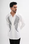 Kalpana Naik_White Crepe Embroidery, Beads Aqua Graphica Hand Shirt _Online_at_Aza_Fashions
