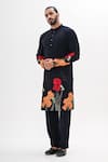 Kalpana Naik_Navy Crepe Embroidery Rang Bahar Hand Kurta Set _at_Aza_Fashions