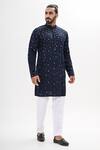 Kalpana Naik_Navy Linen, Satin Embroidery Crystal Maze Hand Kurta Set _Online_at_Aza_Fashions
