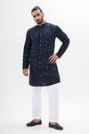 Buy_Kalpana Naik_Navy Linen, Satin Embroidery Crystal Maze Hand Kurta Set _at_Aza_Fashions