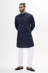 Buy_Kalpana Naik_Navy Linen, Satin Embroidery Crystal Maze Hand Kurta Set _Online_at_Aza_Fashions