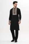 Kalpana Naik_Black Embroidery Shab Gul Hand Kurta Set _Online_at_Aza_Fashions