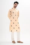 Buy_Kalpana Naik_Cream Bemberg, Silk Embroidery Peacock Motif Hand Kurta Set _Online_at_Aza_Fashions