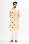 Shop_Kalpana Naik_Cream Bemberg, Silk Embroidery Peacock Motif Hand Kurta Set _Online_at_Aza_Fashions