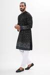 Kalpana Naik_Black Linen, Satin Embroidery Ombre Onyx Hand Kurta Set _Online_at_Aza_Fashions