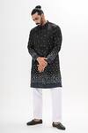 Shop_Kalpana Naik_Black Linen, Satin Embroidery Ombre Onyx Hand Kurta Set _at_Aza_Fashions