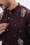 Buy_Kalpana Naik_Wine Linen, Satin Embroidery Bloom Hand Kurta Set 