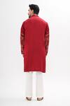 Shop_Kalpana Naik_Maroon Linen, Satin Embroidery Crimson Flow Hand Kurta Set _at_Aza_Fashions
