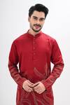 Kalpana Naik_Maroon Linen, Satin Embroidery Crimson Flow Hand Kurta Set _Online_at_Aza_Fashions