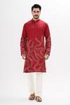 Buy_Kalpana Naik_Maroon Linen, Satin Embroidery Crimson Flow Hand Kurta Set _at_Aza_Fashions