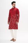 Buy_Kalpana Naik_Maroon Linen, Satin Embroidery Crimson Flow Hand Kurta Set _Online_at_Aza_Fashions